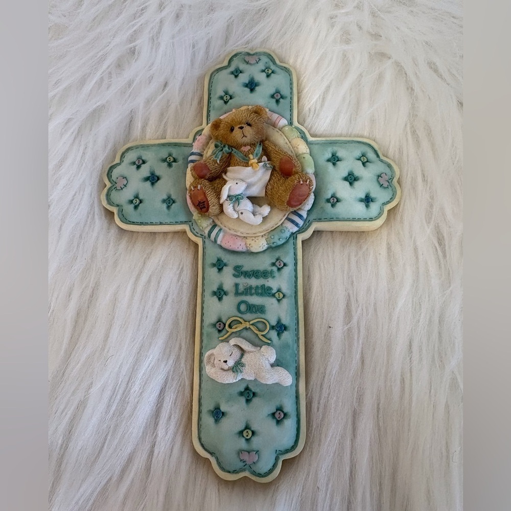 (152)Decorative Cream Cross with blue Accent